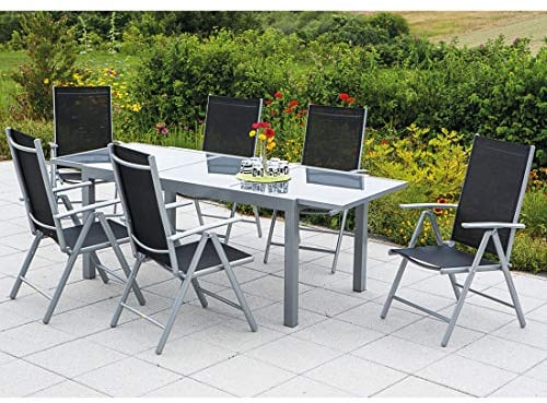 MERXX Gartenmöbel-Set Salerno 7-tgl. Klappsessel und Ausziehtisch 160(220)x90 cm Farbe zur Wahl schwarz