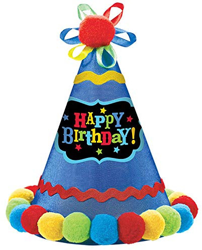 Amscan 250548 - Partyhut Happy Birthday, Größe 20,9 cm, mit Gummiband und Gewebe, Geburtstag, Papierhut, Hut, Accessoire, Kopfbedeckung