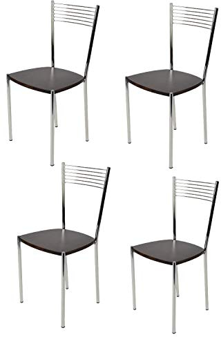 t m c s Tommychairs - Set 4 sillas Elegance para Cocina, Comedor, Bar y Restaurante, Estructura en Acero Cromado y Asiento en Madera Color wengué