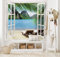 ABAKUHAUS Maritimes Zuhause Wandteppich und Tagesdecke, Palms and Ocean Summer, aus Weiches Mikrofaser Stoff Wand Dekoration Für Schlafzimmer, 150 x 110 cm, Weiß Grün und Blau