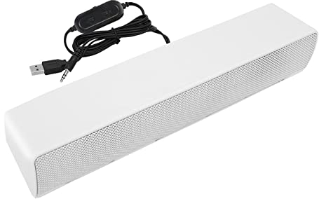 Tragbare Soundbar, Stereo Soundbar mit USB Kabel Musik Player, Bass Surround Soundbox mit 3.5 mm Audiostecker für PC, Mobiltelefone, Desktop, Laptop, Fernseher, Tablet MP3, MP4(Weiß)