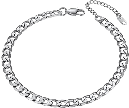 Richsteel Chaîne de Cheville Femme Acier Inoxydable Bracelet Cheville Chaine Maille 6mm Cubaine de Miami Réglable 25+5 cm Bijoux pour Pied Vacance l'Été Plage la Mer pour Femmes Fille