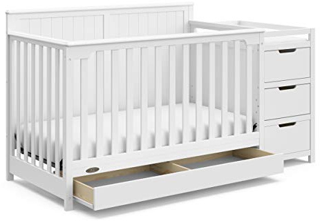 Graco Hadley 5-in-1 Convertible Crib & Changer – GREENGUARD Gold Certified, Fits Standard Crib Mattress, Converts to Toddler Bed and Full Bed, 4 Adjustable Mattress Heights (White)
