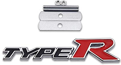 AxleZx Chrom-Metall, Typ-R-Logo, Auto-Frontgrill-Emblem, Premium-3D-Rennsport-Turbo-Power-Grill-Abzeichen (schwarz und rot)