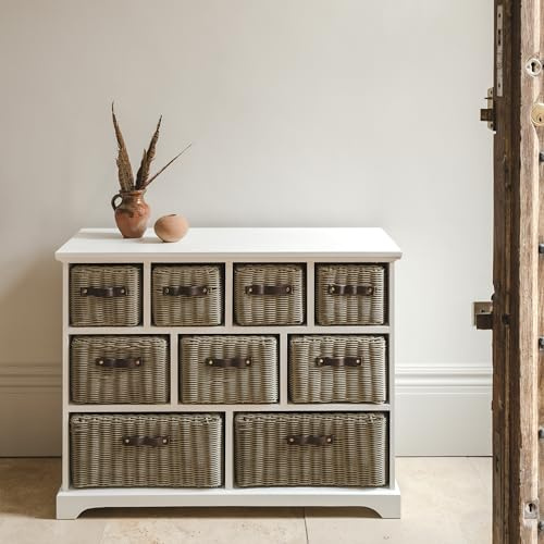Tetbury large wide basket storage unit with leather handles. Fully Assembled