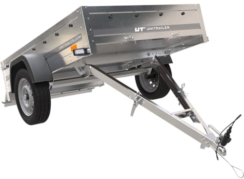 UNITRAILER PKW Anhänger Garden Trailer 201 Kipp, Autoanhänger 750kg mit 200x125cm Ladefläche, Anhänger bis 750Kg mit Kippbare V-Deichsel und Aufklappbare Hintere Bordwand