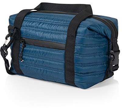 PICNIC TIME Midday Quilted Washable Insulated Lunch Bag, Expandable Stylish Soft Cooler Bag, Portable Cooler Lunchbox with Detachable Carrying Shoulder Strap and Zipper Closure, (Navy Blue)