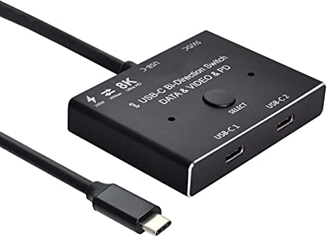 NFHK USB-C Type-C Bi-Direction Switch MST 1 to 2 Hub Support Video Data PD 8K@30hz 100W 10Gbps