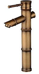QQYG Robinet de lavabo de salle de bain en bambou laiton antique bronze Mitigeur d'eau chaude et froide Robinet-01_Long