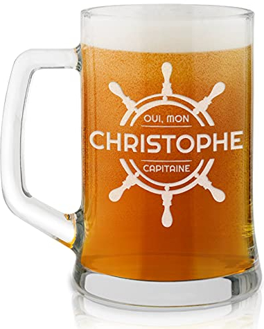 Maverton Chope à Bière Gravée de 50 cl – Chope personnalisée avec Anse - Verre pour les Amateurs de Bière – Cadeau Anniversaire Homme - Cadeau Homme - capitaine
