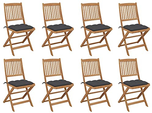 vidaXL 8X Akazienholz Massiv Gartenstuhl Klappbar mit Kissen Holzstuhl Stuhl Klappstuhl Essstuhl Balkonstuhl Terrassenstuhl Stühle Gartenmöbel