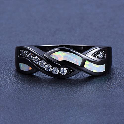 Ring Ringe Damen Bijouterie Herren Boho Weiblicher Kleiner Stein Ring Vintage Schwarz Gold Kreuz Eheringe Für Frauen Versprechen Weiß Blau Opal Verlobungsring 5 Weißopal