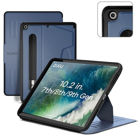 ZUGU iPad 10.2 Hülle 2021/2020 / 2019, schlanke Schutzhülle für die iPad9 / iPad8 / iPad7, 8 Winkel-Ständer magnetisch, Stifthalter, Auto Sleep/Wake UP [ Schieferblau grau ]