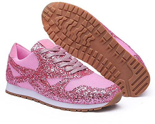 CERYTHRINA Sneakers - Zapatillas deportivas para mujer, con lentejuelas, con cordones, brillantes, para caminar, Rosa., 38 EU