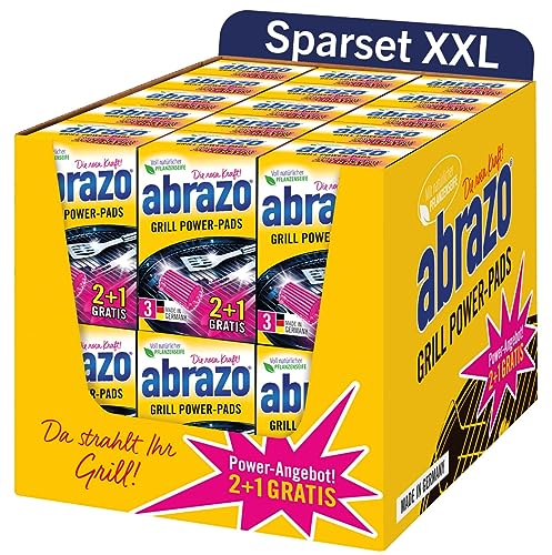 abrazo Grill Power-Pads | 90 Grillreiniger, 30x3 Stk. | Fettlöser mit antibakterieller Seife, Backofen & Grill Reiniger, Reinigung v. Rost u. Zubehör