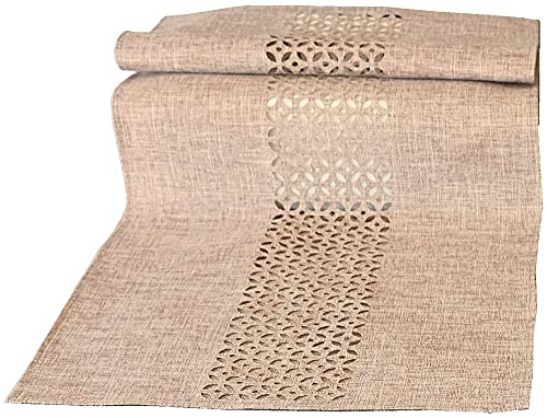 matches21 Tischläufer/Mitteldecke Durchbrochene Ornamente Verzierung Hellbraun Tischwäsche 1 STK 40x90 cm Polyester