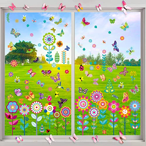 9 Pz Adesivi Finestre Primavera Vetrofanie Fiori Rimovibile 12 Pz Farfalle Decorative 3D Parete Sticker Decorazioni per Finestra Muro Vetrina Fai da Te