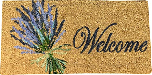 Zerbino art KERA IN 100% fibra di cocco naturale con stampe fantasiose tappeto ingresso casa asciuga passo con retro pvc antiscivolo per esterno e interno (scalino 25x50cm, Dis.Lavanda)