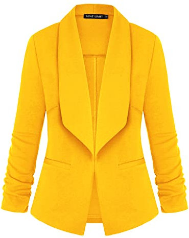 MINTLIMIT Blazer da donna casual a 3/4 maniche da lavoro, ufficio, colore giallo chiaro, XL
