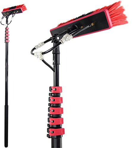 Carivia Kit de poteaux d'alimentation en eau de 7,3 m, bâtons de nettoyage de fenêtres, brosse de nettoyage à eau, nettoyeur de fenêtre d'extérieur en aluminium, brosse télescopique extensible pour