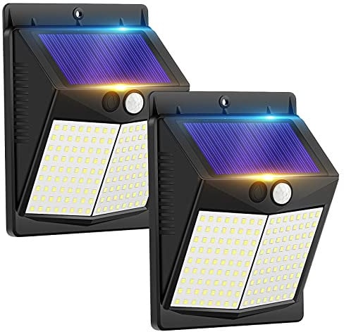 LBSTP Security Lights Outdoor Motion Sensor - Solar Powered Outside Wall Lighting 144 LED Solar Light Garden Fence IP65 Waterproof External Sensor Solar Lights for Front Door Yard Garage (2 Pack)