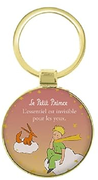 KIUB Porte clef Petit Prince rond en métal - motif le Petit Prince assis sur un nuage et son renard assis en face sur un autre nuage