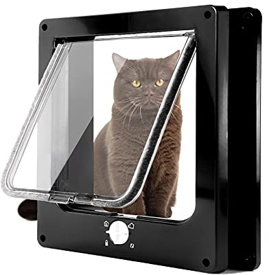 Große Katzenklappe 4 Wege Magnet-Verschluss, Einfache Installation Katzentür Haustiertür, Silent manuelle Hundeklappe Haustierklappe in Wand/Holztür/Upvc innentür(XL,Schwarz)