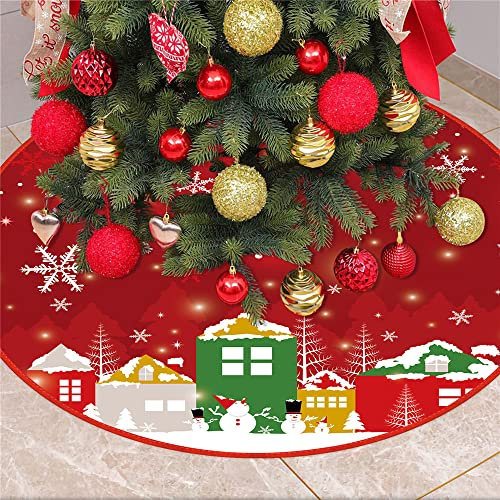 Mateju Weihnachtsbaum Rock Weihnachtsbaumdecke Groß Tannenbaum Unterlage Rund Christbaumdecke Christbaumständer Teppich Baumdecke für Weihnachtsdeko Neujahr Party (120cm,Weihnachtshaus)