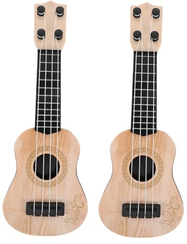 jojofuny 2 Stücke Mini Ukulele Spielzeug Kinder 4 Saiten Mini Gitarre Kunststoff Musikalische Gitarre Musikinstrumente Lernen Lernspielzeug (Beige)