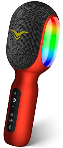 Karaoke Microphone, LED Wireless Bluetooth Microphone, Portable LED Kids Karaoke Microphone with Music Recording, Home KTV Karaoke Device, Compatible with iOS Android FM Connection in the Car