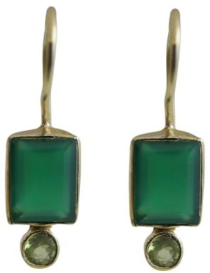 Grüner Onyx und Peridot Vergoldet 925 Sterling Silber Ohrringe - Natürlicher Edelstein - Geburtstagsgeschenk - Weihnachtsgeschenk - Handgefertigte Geschenkideen für Frauen (Grüner Onyx und Peridot)