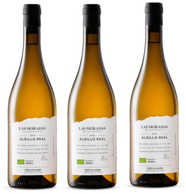 Bodega Las Moradas de San Martín - Pack de 3 Botellas de Vino Albillo Real de 75 cl - Vino Blanco con D.O. Vinos de Madrid - Reposo en Barrica de Roble Francés - Vino Vegano y Ecológico