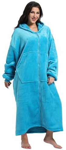 FUSSEDA Übergroße Tragbare Decke Sweatshirt, Super Dicke Warme Sherpa Fleece Kuscheldecke Hoodie mit Taschen und Ärmeln für Erwachsene und Kinder