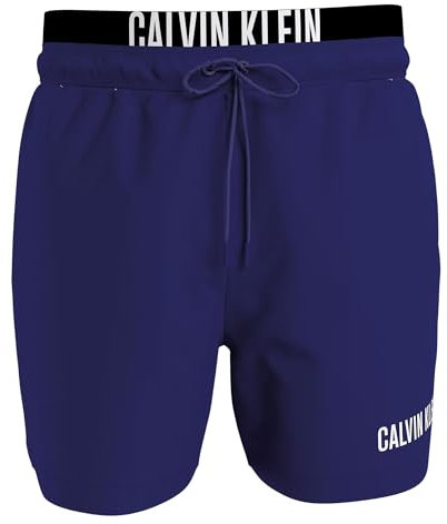 Calvin Klein Short de Bain Homme Medium Double Mi-Long, Bleu (Midnight Lagoon), S