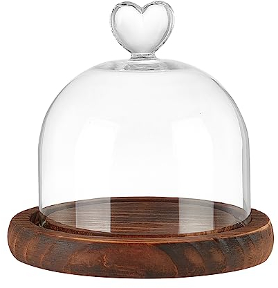 nbeads Cloche Ronde en Forme de Dôme en Verre, Mini Cloche en Verre Dôme Clair Cloche Plante Terrarium Décor avec Socle en Bois pour Décorations Artisanales de Fleurs, Brun Coco, 11.2×11.2cm