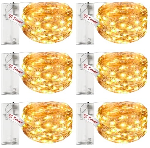 litogo 6 Stück LED Lichterkette Batterie mit Timer, 3M 30 LED Kupferdraht Lichterkette Innen, lichterketten batteriebetrieben (AA Batterie) für Party Weihnachten Halloween Hochzeit Deko, Warmweiß
