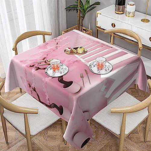 ZYVIA Tovaglia decorativa quadrata con fiori di ciliegio, di alta qualità, antimacchia, senza pieghe, 137 x 137 cm, per interni ed esterni, riunioni e ristoranti