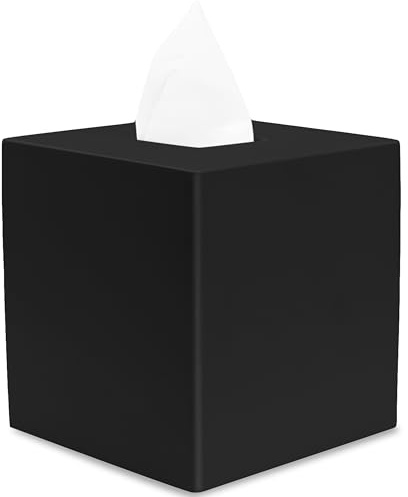 YEW DESIGN porta fazzoletti quadrato nero opaco – Scatola dispenser decorativa per fazzoletti per bagno, salotto, ufficio, cassettiera della camera da letto, toeletta, bancone, comodino