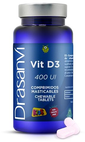 Drasanvi Vitamina D3 Infantil 400 UI Masticable | 60 Comprimidos para Niños 3+ | Desarrollo Óseo y Defensas | Colecalciferol | Sin Gluten