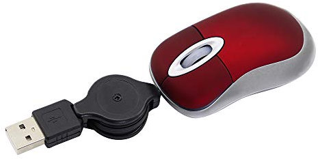 KeauFair Mini Souris Filaire, Mini Souris Filaire de Voyage Portable, Souris d'ordinateur 1600 DPI, Petite Souris avec Cordon rétractable de 70 cm, Mini Souris pour Ordinateur Portable, PC(Rouge)