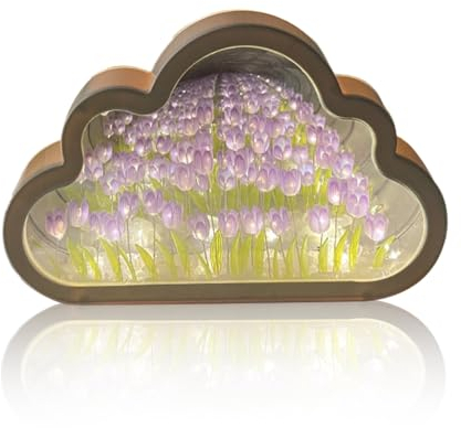 FUXNGZI Tulpen Lampe, 2024 LED Wolke Tulpenlampe, DIY Tulpen Nachtlicht, Wolken Tulpen Spiegel Nachtlicht mit Tulpen Licht und 20 Tulpen für Heimdekoration, Valentinstag Geburtstag Geschenke (lila)