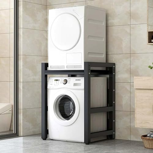 Waschmaschine Trockner Schrank Übereinander Schrank für Waschmaschine und Trockner mit 3 Höhenverstellbar Waschmaschine Trockner Schrank Regal Waschmaschinenschrank (Dunkelgrau, Schwarzes Bein)