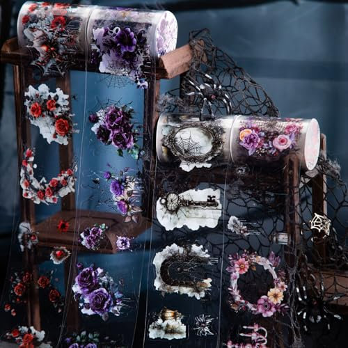 Arpaper Washi Tape Set Scrapbooking Stickers Zubehör 4 Rollen PET Transparente Aufkleber Album Sticker, Journal Sticker für Scrapbooking(Spider Web Stickers)