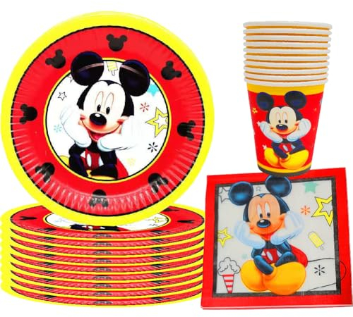 Kindergeburtstag-Geschirrset Mickey Deko mit 10 Tellern, 10 Tassen und 20 Servietten Für Kinder Geburtstag Party Dekoration für Mädchen