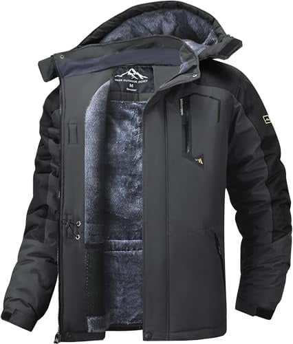 Tansozer Homme Veste de Ski d'Hiver Coupe-Vent et Imperméable Manteaux avec Capuche Amovible