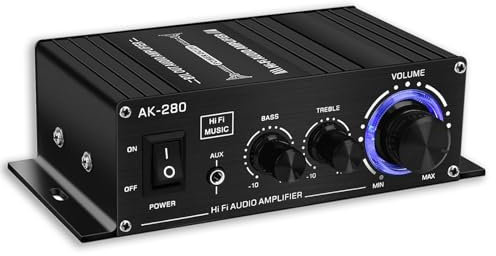 600W Audio Amplifier, 2 Channel Powerful Amp Class AB HiFi Stereo Bass & Treble Control RCA AUX Input for Speakers MP3 Home PC TV Cell Phone DVD [No Power Adapter]