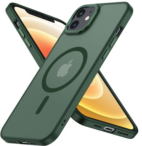 Cokwi Magnetisch Hülle für iPhone 12, 12 Pro (6,1 Zoll) kompatibel mit MagSafe Ultimate, stoßfest – starker Magnetismus und militärischer Schutz – Matte, durchscheinende Hülle – Grün
