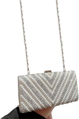 YUEZHAN Abendtasche Damen Clutch Mode Perlen Perlen Abend Tasche Braut Clutch Geldbörse Frauen Elegante Party Abschluss Ball Hochzeit Telefon Tasche Handtasche Kette Shouer Tasche A