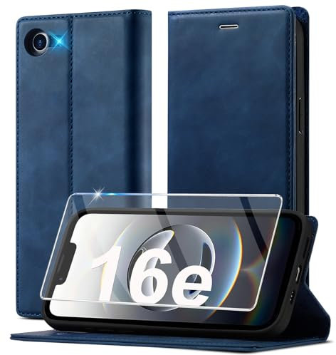 Ailicici Handyhülle für iPhone 16e Hülle Leder [Mit Schutzfolie] für iPhone SE 2025 Hülle Klappbar Leder Flip Wallet Stoßfeste Case Schutzhülle Klapphülle für iPhone 16e Hülle (2025)