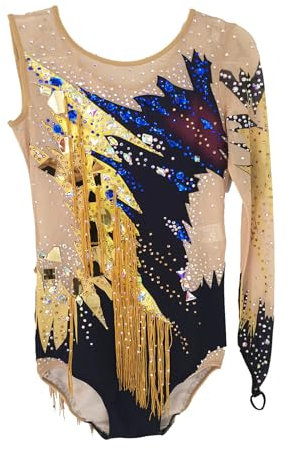 LIUHUO Modischer und bequemer Turnanzug für rhythmische Gymnastik mit goldenem Netzstoff, goldfarben, 46